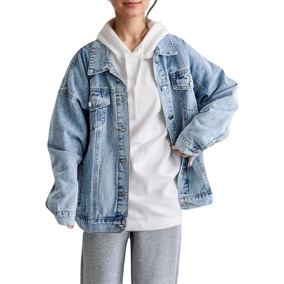 Jackets & Blazers - Women's Oversized Denim Jacket Jean Jacket Trendy Loose Fall Trucker Light Blue